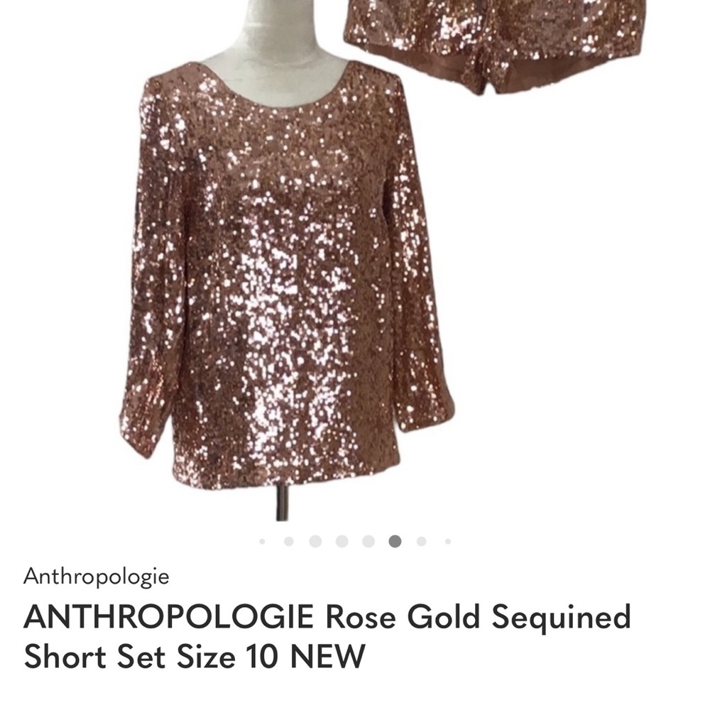 Anthropologie Shimmering Rose Gold Sequin Blouse